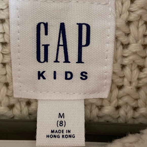 GAP Kids Mockneck Cable Knit Sweater Fisherman Unisex Cream Sz 8 - Picture 4 of 11